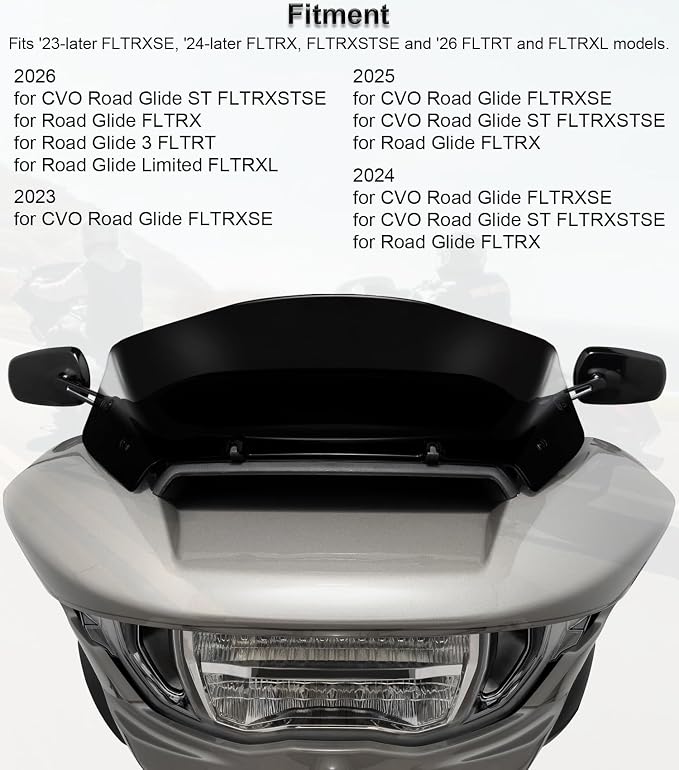 9" Wave Windshield Windscreen Wind Splitter Compatible with Harley Davidson CVO Road Glide FLTRXSE 2023-up, CVO Road Glide ST FLTRXSTSE 2024-up, Road Glide FLTRX 2024-up (Black)