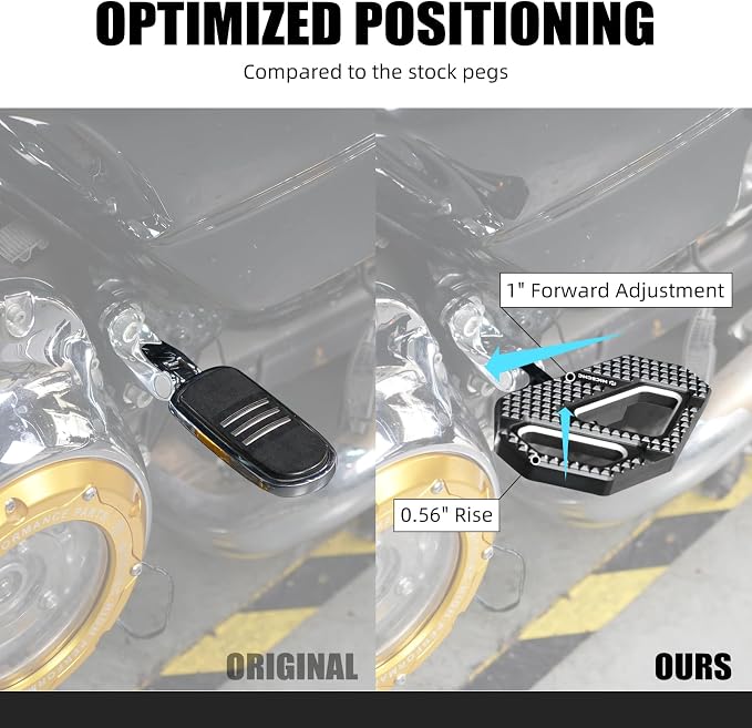 NICECNC Black Rear Enlarged Passenger Footboard Aluminum Foot Pegs Compatible with Harley Road King Special FLHRXS 2017-2024, Replacement for 50208-04, See Fitments