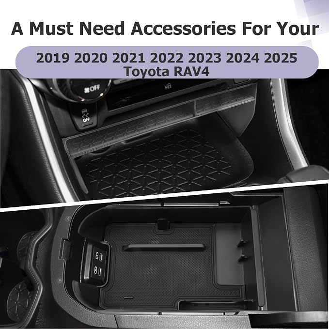 LUWU for 2025 Toyota RAV 4 Accessories Compatible with 2019 2020 2021 2022 2023 2024 2025 Toyota RAV 4 Front Center Console Organizer, Armrest Storage Box Insert Tray ABS Material 2-Pack
