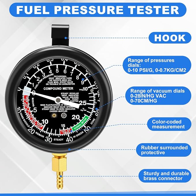 Sabary 12V Engine Timing Light with Spark Plug Tester Inductive Ignition Timing Light Gun and Vacuum and Fuel Pump Tester Gauge Leak Pressure Diagnostics Gauge for Car, Motorcycle, Marine