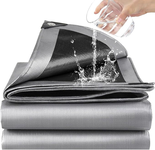 ele ELEOPTION 10x13 Tarp Waterproof Heavy Duty Emergency Rain Snow Outdoor Cover Reinforced Edges Large tarp for Camping Patio Pool,Boat, Roof, UV Resistant Use Black Gray