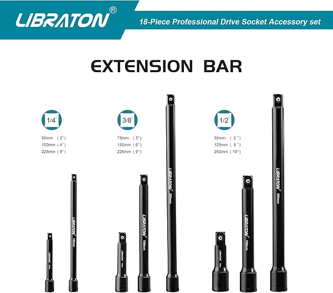 LIBRATON Socket Extension Set 18PCS and Ratchet Handle Set 3PCS