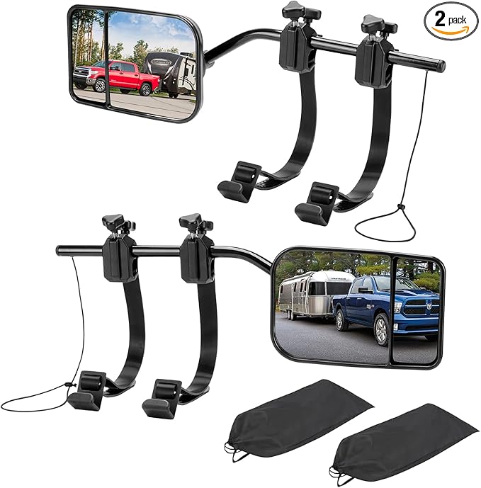 Universal Clip on Towing Mirrors Extensions for Towing, 360 Degree Adjustable Rotation Side Mirror Extenders for Towing, Convex Rearview Mirror, Tow Mirrors for Car Truck Trailer RV SUV, 2 Pack