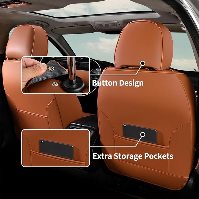 FLORICH Seat Cover Full Set Brown Seat Covers Waterproof Car Seat Cushion Leather Automotive Seat Covers Car Seat Protector Universal Fit for Most Cars Trucks SUV, Brown&Black