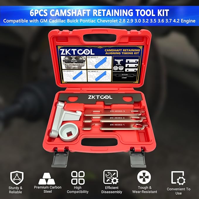 ZKTOOL 6Pcs Camshaft Retaining Aligning Timing Tool Set Compatible with GM Cadillac Buick Chevrolet Pontiac Saab 2.8 2.9 3.0 3.2 3.5 3.6 3.7 4.2 Engine, OEM J-44221 EN-48383 EN-46105 EN-46106 EN-46111