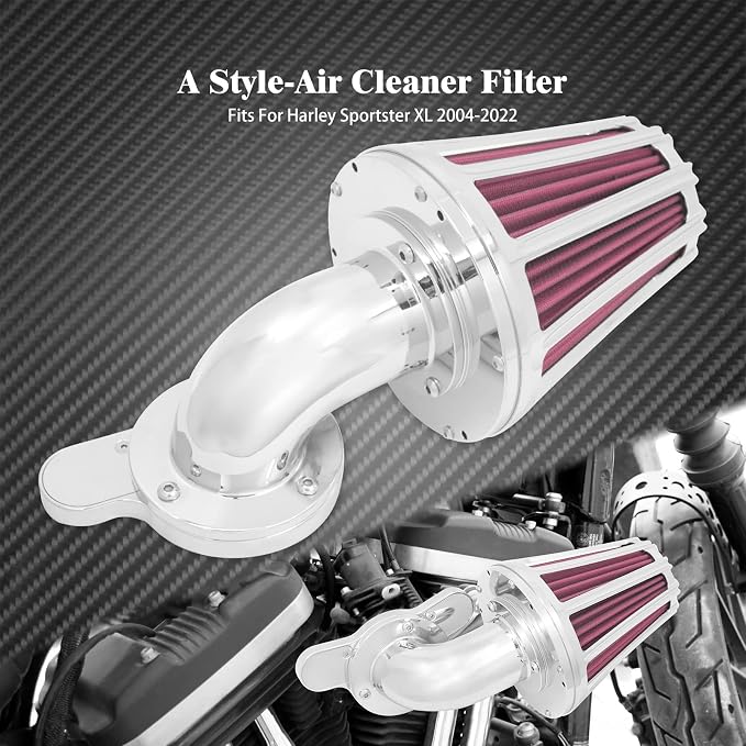 Air Cleaner Filter 90° Forward-Facing Intake Kit CNC Fit for Harley Touring Softail Dyna Sportster XL (Chrome Housing Red Element, A For Sportster XL 04-22)
