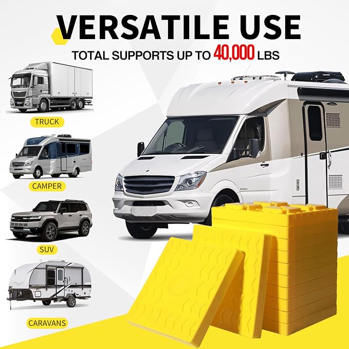 10 Packs Camper/RV Leveling Blocks Interlocking and Anti-Slip Design with Carrying Bag Heavy-Duty for Camper Travel Trailer Yellow