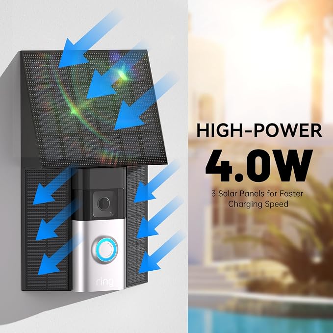 4W Solar Charger Compatible with Ring Battery Doorbell (USB-C Port) Waterproof Continuously Ring doorbell Solar Panel-Black 1 Pack