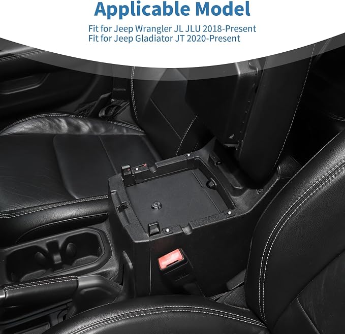 for Jeep JL Center Console Storage Safe Box with Key Lock for Jeep Wrangler JL JLU 2018+ for Gladiator JT 2020+ Black Interior Accessories 1pc