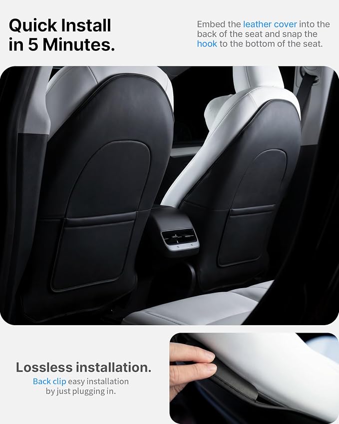 2Pcs for Tesla Model 3/Y 2017-2026 Juniper/Highland(Not for Standard), Leather Seat Back Kick Protectors Accessories, Kids Mats Waterproof Pet Covers