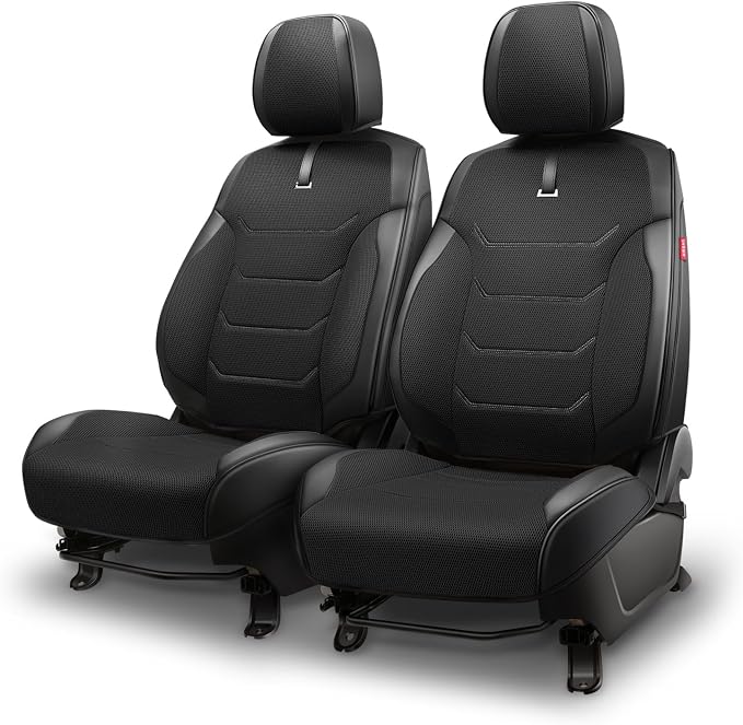 Sport Series Leatherette Front Row Set Seat Covers Universal for Cars Trucks SUV, Black, CA-SC-Sport-F-BK