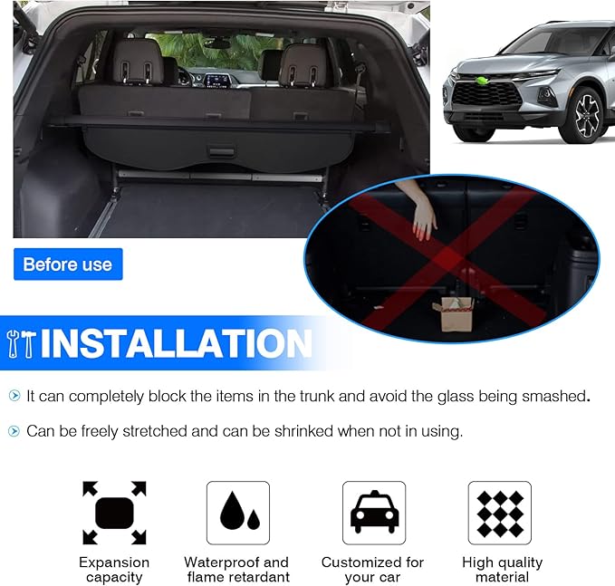 Powerty Cargo Cover for 2019-2024 2025 Chevrolet Blazer Retractable Trunk Cover Trunk Shielding Shade for Blazer Accessories Cargo Luggage Cover No Gap(Not fit for Blazer EV)