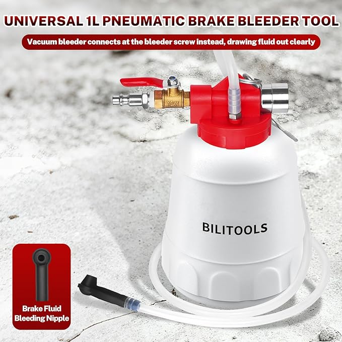 BILITOOLS 1L Universal Brake Bleeder Kit, Vacuum Brake Fluid Bleeding Tool | Pneumatic One Person Brake System Clutch Fluid Extractor Kit, Quick, Clean & Efficient