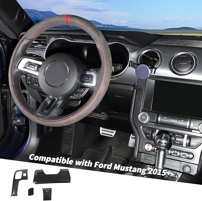 Jimen Compatible with Ford Mustang 2015-2023, 4PCS Center Console Under Panel Cover Trim (Carbon Fiber)