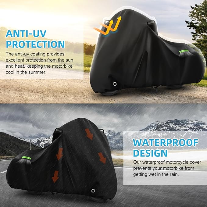 Motorcycle Cover Waterproof for Touring Models Road King/Road Glide/Street Glide/Electra Glide, Heavy Duty Sun UV Rain Snow Outdoor Protection Motorbike Cover with Soft Cotton Lining & Lock Hole