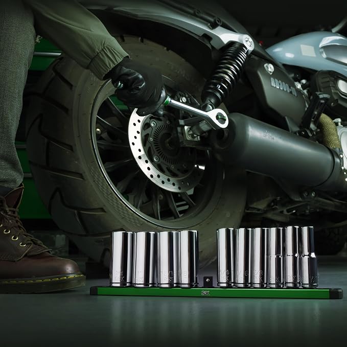 SK 1/2" Drive Socket Set, Deep SAE Sockets, 11-Piece 7/16" to 1-1/16", SuperKrome Finish, Premium CR-V Construction, with Aluminum Socket Organizer
