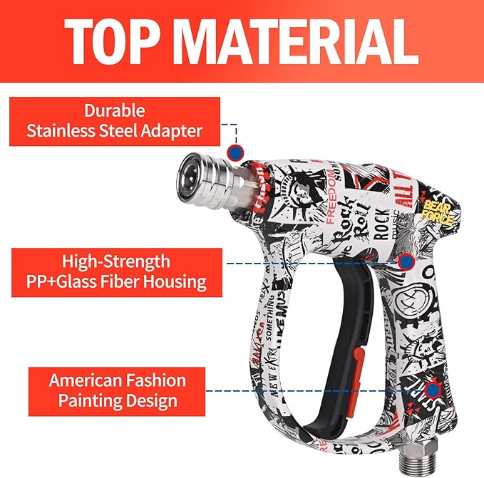 Bear Force High Pressure Washer Gun 3000 PSI Max & Foam Cannon, Power Washer Short Gun M22-ID14mm with 1/4“ Quick Connector, Car Wash, Car Cleaning, Car Care Detailing
