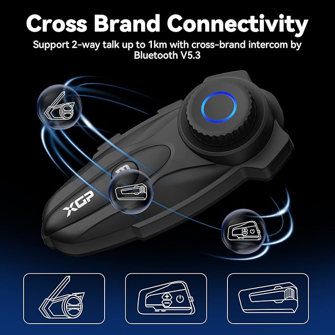 XGP X10 10 Riders Group Mesh Motorcycle Intercom, 3000m Motorcycle Bluetooth Headset V5.3 with Audio Multitasking/Music Sharing, Helmet Communication Systems for ATV/Snowmobile/Ski, 2 Pack