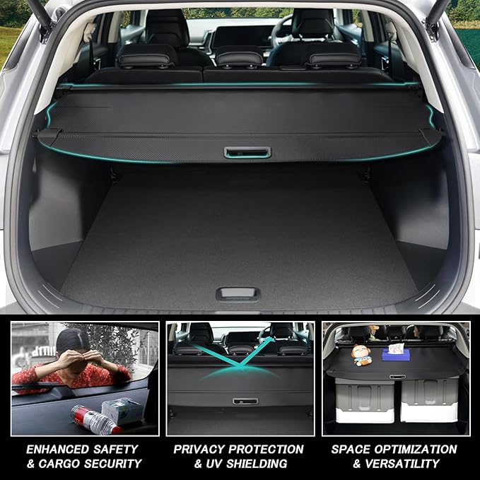 Cargo Cover for Dodge Durango 2011-2026(Not for R/T) Fit 2nd Row Installation Port Retractable Trunk Cover Security Shielding Shade Cargo Luggage Cover Trunk Privacy Protection (Carbon Fiber Texture)