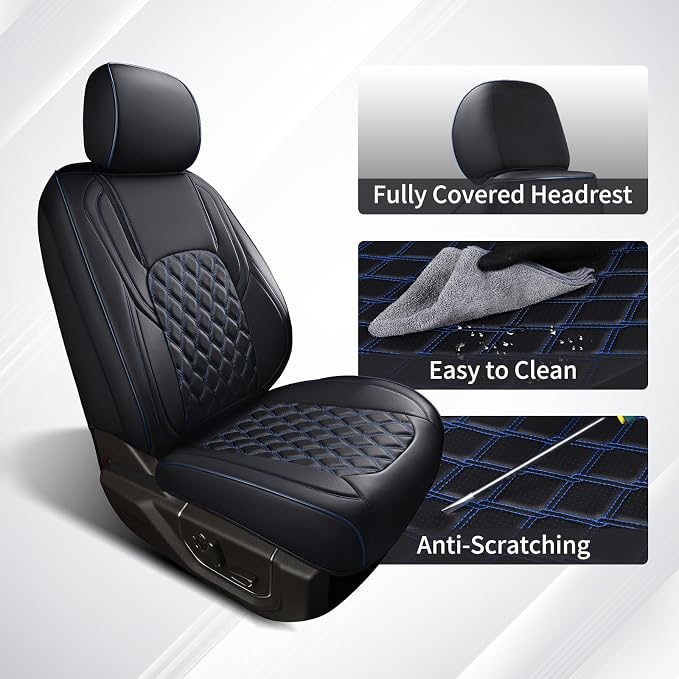 Huidasource Custom Fit Tundra Car Seat Covers Full Set, Waterproof Front&Rear Seat Cushion Fit for 2022 2023 2024 2025 2026 Toyota Tundra CrewMax/Double Cab Pickup Truck (Full Set/Black&Blue)