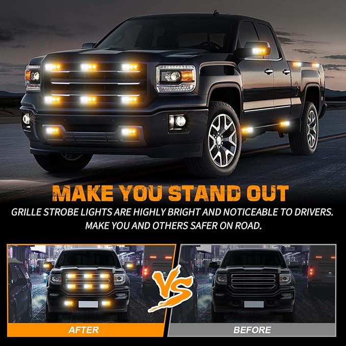 XRIDONSEN 37" 104 LED Roof Top Strobe Light Bar & 8PCS Sync Grill Strobe Lights Surface Mount Safety Lights for Tow Plow Trucks Construction Vehicles, ATV, UTV, JEEP