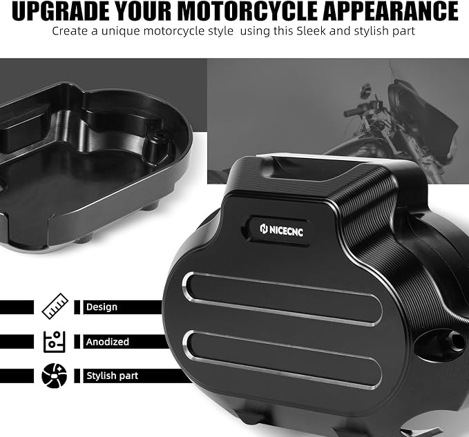 NICECNC Black Transmission Side Cover Aluminum Compatible with Harley Electra Glide Standard FLHT 2017-2020, CVO Road Glide FLTRXSE 2017-2020, Replacement for 25800057, See Fitments