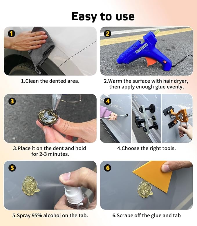 Paintless Dent Removal Kit for Cars - Dent Puller Kit with Premium Dent Lifter, Strong Adhesion Glue Sticks & Puller Tabs, Removable T-bar Puller, PDR Kit for & Auto Body Dent Repair