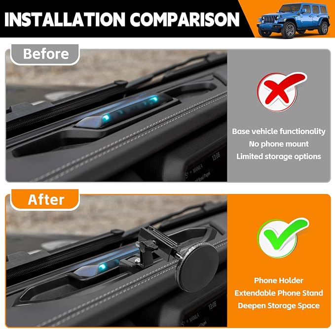 Dashboard Phone Holder Compatible with 2021-2023 Jeep Wrangler JL 4XE Center Console Organizer Dashboard Phone Multi-Mount Kit for Wrangler 4XE Accessories(JL 4XE 2021-2023)