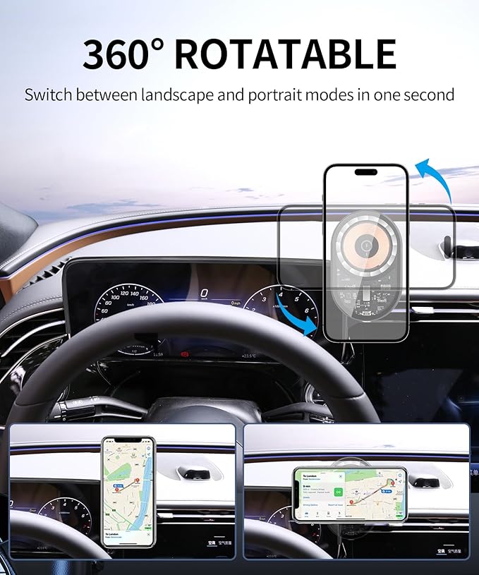 Wireless Charging Car Phone Holder for Mercedes Benz EQE Sedan/EQE SUV 2023-2025, 12.3" Screen Fixed Clip, 360° Rotation Car Phone Mount Compatible with MagSafe