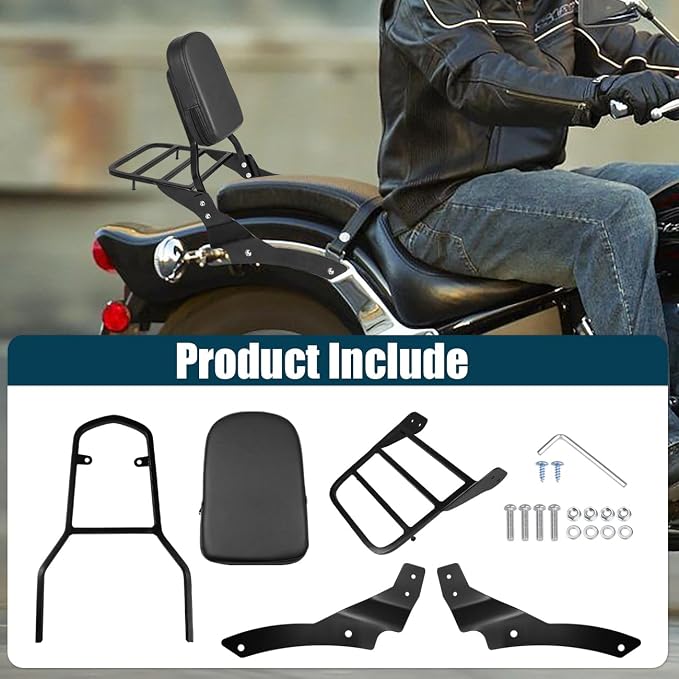 Passenger Backrest Sissy Bar with Luggage Rack Compatible with for 1996-2017 Yamaha Vstar 650 400 Custom 1997-2017 Dragstar 650 400 Custom Motorcycle Detachable Rear Sissy Bar Backrest