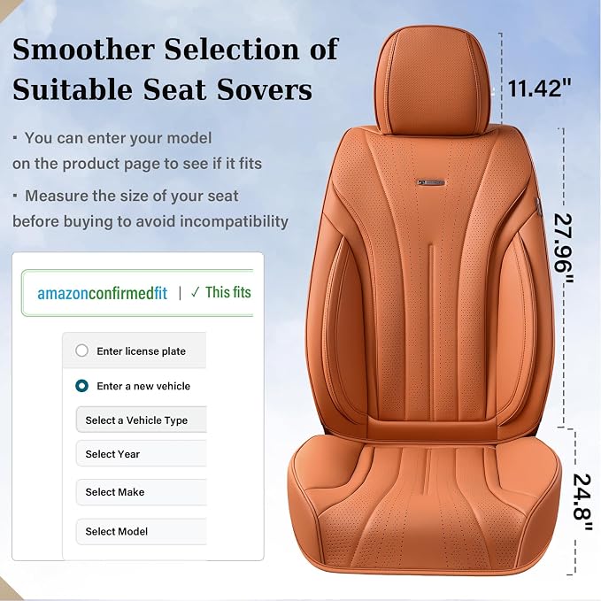 Coverado Brown Seat Covers for Front Seat, Premium Leather Seat Covers for Cars,Waterproof Car Seat Protectors, Car Seat Cushions Universal Seat Covers Fit for Most Cars