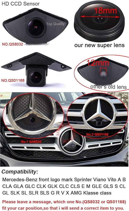 HD CCD Logo Parking System Waterproof Front View Camera, Replacement for Mercedes- Benz Front Logo Mark Sprinter Viano Vito A BCLA GLA GLC CLK GLK CLC CLS E M GLE GLS S CL GL SLK SL SLR SLS