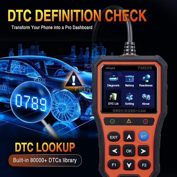 Nilight YM529 Smart Wireless OBD2 Scanner with Wireless Update - Professional Car Diagnostic Tool with 2.8" IPS Screen - Auto Code Reader for Check Engine Light & Wireless Update, 1996-2026 Vehicles