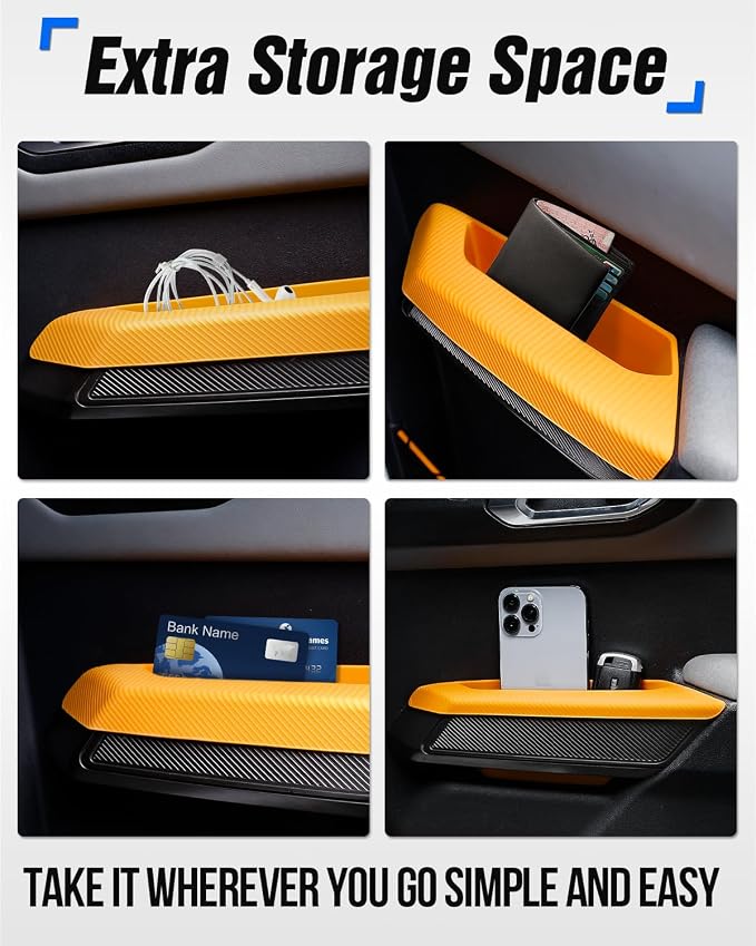 ROADER 4 PCS Door Handle Storage Box Compatible with Ford Bronco 2021-2025 (Not for Sport/2 Door) Non-Slip Storage Box for Ford Bronco accessories Pockets Storage to Store Minor Things - Orange