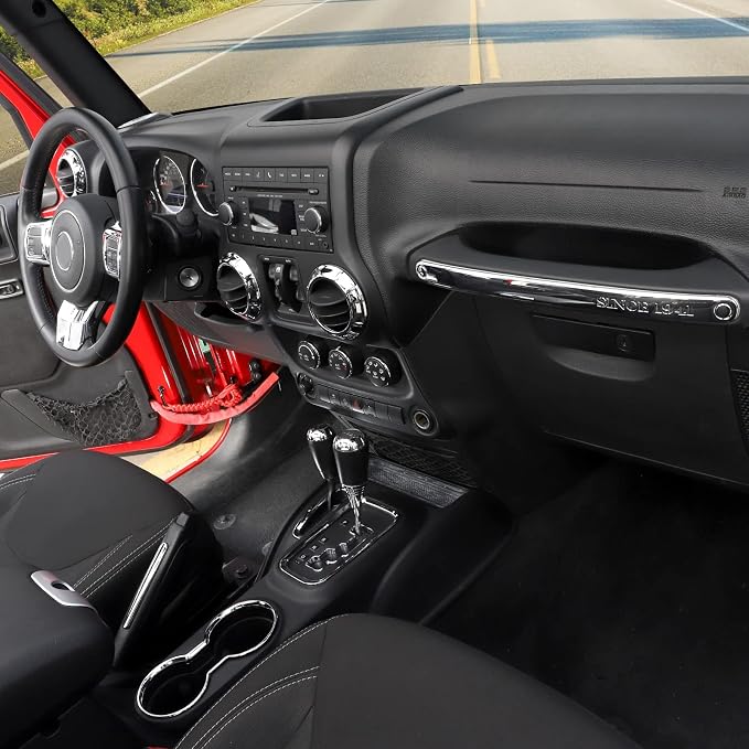 CheroCar 18PCS Interior Trim Kit for Jeep Wrangler JK JKU 2011-2018 4 Door,Steering Button Frame, Air Conditioning Vent Trim Cup Holder Cover,Gear Shift Knobs Frame,Chrome
