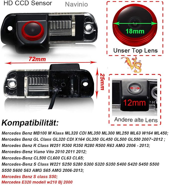 Super HD 1280x720 Pixels 1000 TV Lines car Back up Camera Reverse Parking Rear View License Plate Light Vehicle Camera for Mercedes Benz R ML GL Class R300 350 500 ML350 W164 GL450