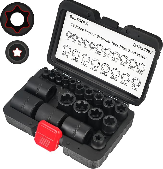 External Torx Plus Socket Set with 9-Piece Hex Wobble Extension Set