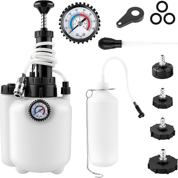 3L Brake Fluid Bleeder Kit with 1L Catch Bottle, Manual Pressure Brake Bleeder Tool One Person Brake Bleeding Kit with 4 Master Cylinder Adapters for Brake and Clutch System Flush