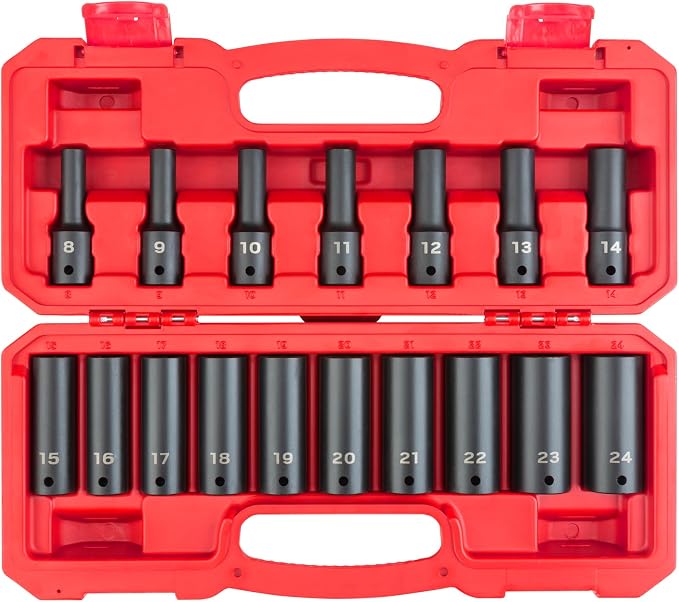 TEKTON 1/2 Inch Drive Impact Socket Set, 17-Piece | SID92329