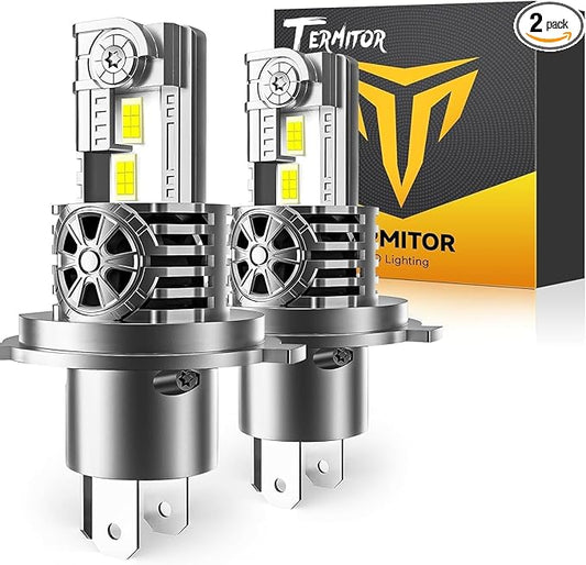 Termitor Upgraded H4/9003/HB2 Bulbs, 50,000LM 10X Super Bright, 1:1 Mini Size 6500K Cool White IP68 Waterproof Automotive Replacement H4 9003 Fog Lights, Quick Installation, Pack of 2