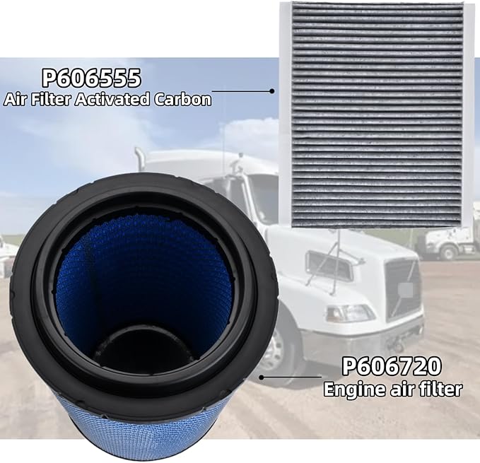 P606720 Engine air filter (Blue) with P606555 Air Filter Compatible with VNL VN VNM VNX VHD VAH Replaces 21715813 RS4642 P606720 LAF9201
