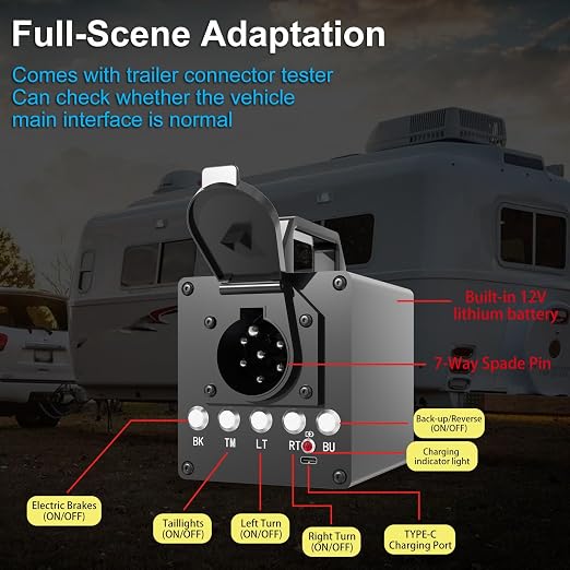 Portable Trailer Light Tester Box with 12V 10Ah Battery, Wireless Remote Control Operation, Fit for 7-Way Round & 3/4/5 Flat Pin Type (Portable Trailer Light Tester Box, 1)
