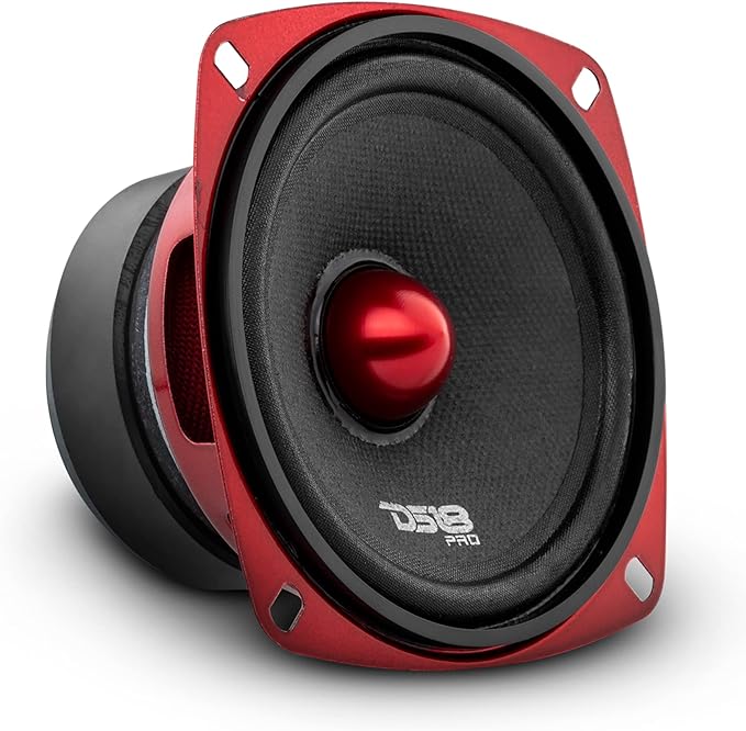DS18 PRO-X4.4BM Loudspeaker - 4", Midrange, Red Aluminum Bullet, 200W Max, 100W RMS, 4 Ohms - Premium Quality Audio Door Speakers for Car or Truck Stereo Sound System (1 Speaker)