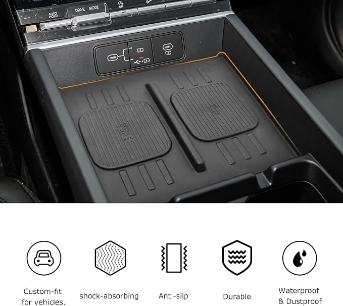 Wireless Charger Mat Center Console Non-Slip Fit Hyundai Santa Fe 2024 2025 2026 Car Accessories Wireless Charging Protective Pad Phone Charge Area Protection Heat Insulating Silicone Material
