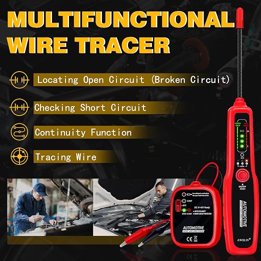 AWBLIN Automotive Test Light 3-72V DC Digital Light Tester with Voltmeter,Wire Tracer Automotive Electrical Open & Short Finder Circuit Tester Wire Breaker Finder Fault Probe Cable Tracker Electrical