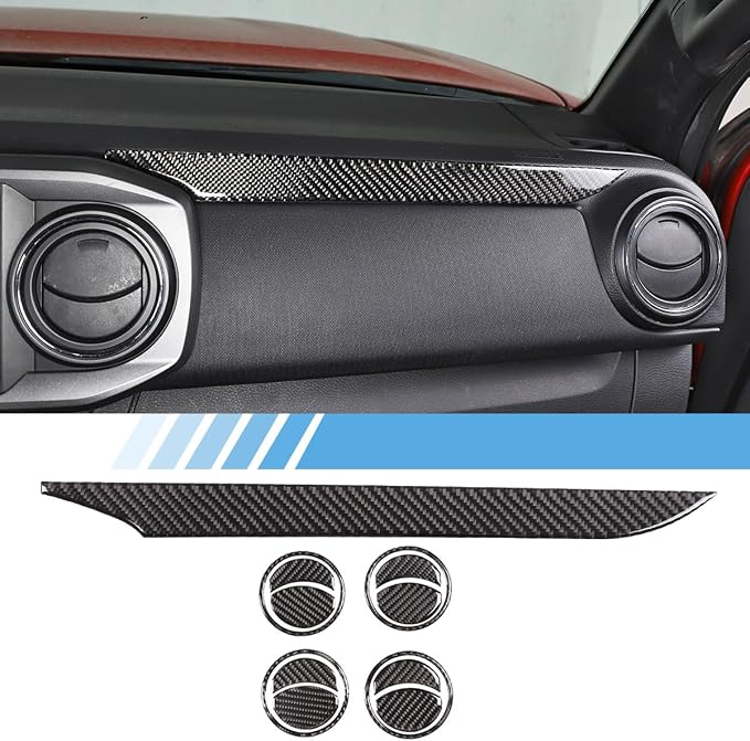 Real Soft Carbon Fiber Car Center Console Passenger Side Instrument Panel/Air Conditioning Outlet Panel Decorative Stickers,for Toyota Tacoma 2016-2020,13PCS (Black)