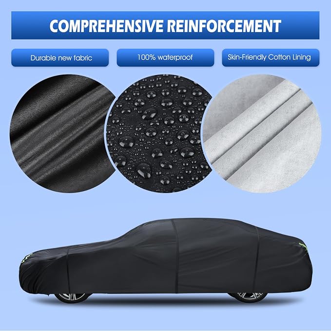 6 Layers Car Cover Waterproof All Weather for Automobiles, Size A4 Universal Fit for Dodge Charger, Lincoln Mkz, Lexus LS Rain Sun Protection with Door Zipper (199-208 inch)