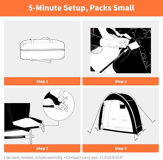 Anti-Theft Bike Storage Tent with Lockable Zipper & Security Eyelets, Upgraded PU5000 Waterproof Outdoor Storage Shed for 2-3 Bikes, Bicycle Motorcycle Garden Tools Shelter (80x32x68 Inches)