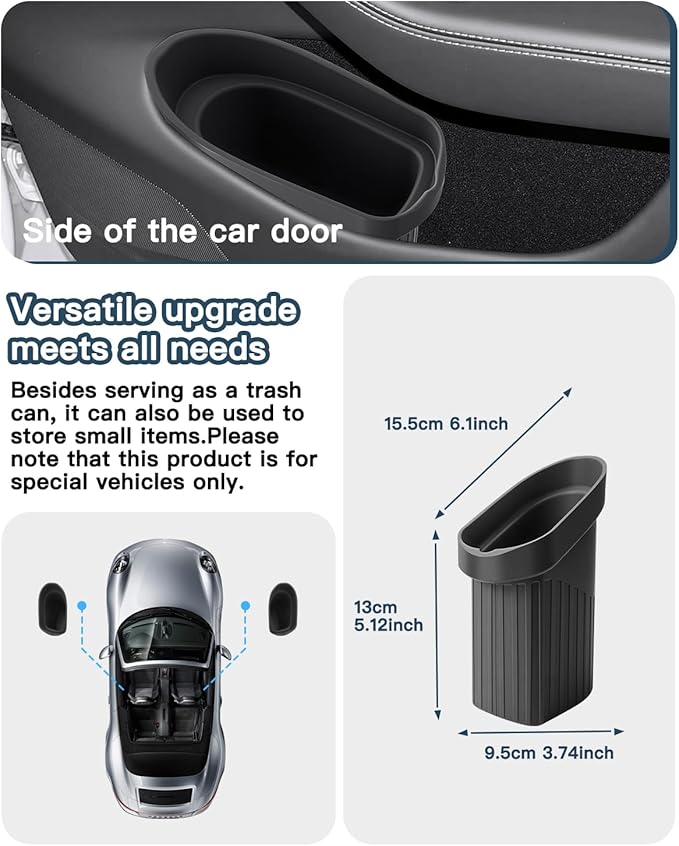 Ruiya Door Trash Can for Tesla Model Y 2025-2026/Model 3 2024-2026,Waterproof Silicone Auto Garbage Can Portable Door Built-in Trash Bin, Interior Accessories for Model Y/3