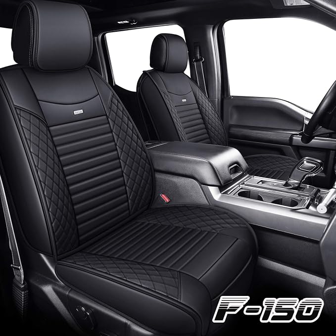 Aierxuan 2 Front Seat Covers for 2009-2026 Ford F150 Truck Seat Covers Waterproof Leather Seat Protectors Custom Fit for 2017-2026 F250 F350 F450(2 PCS Front, Black)